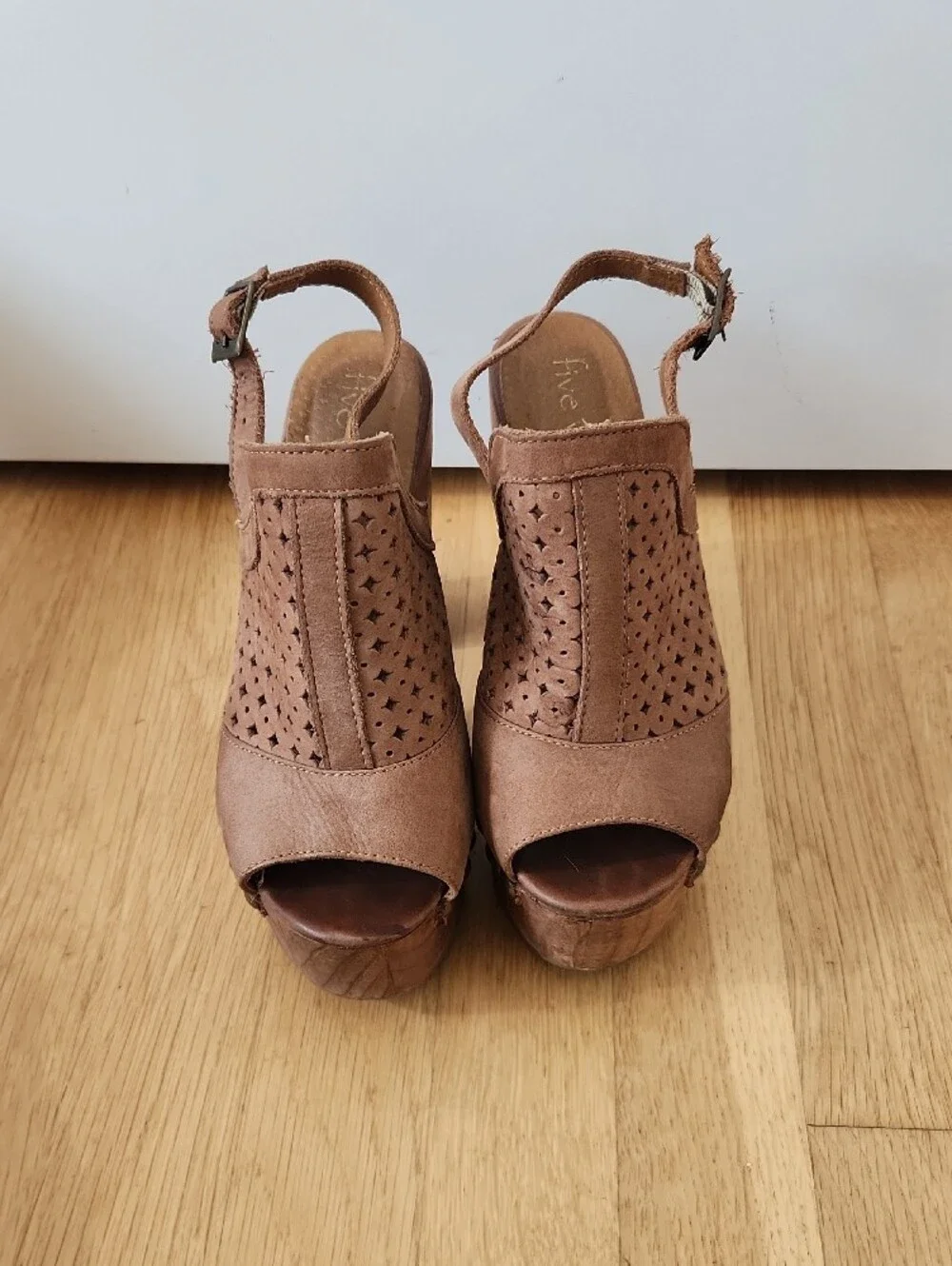 Five Worlds Suede Platform Peep-Toe Slingback Heels